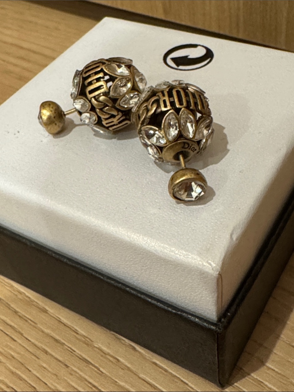 Dior Gold and Clear Crystal Double-Sided Earrings